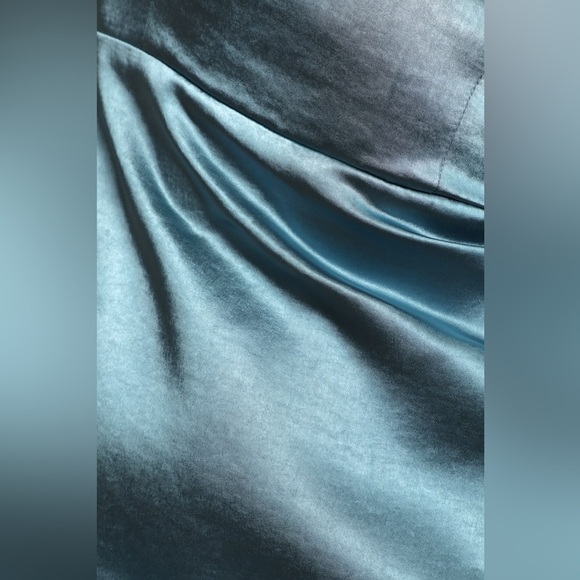 Size L - NWOT Lulus Got The Love Slate Blue Satin Square-Neck Mini Dress - Picture 5 of 10